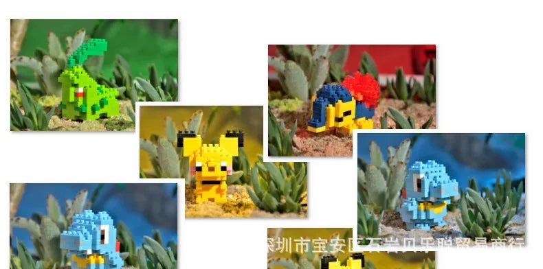 DIY Pokemon Blocks Small Cartoon Mini Building Block Pikachu Charizard Eevee Mewtwo Anime Assemble Action Model Dolls Toys