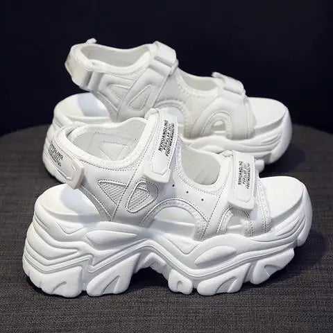 Fujin 8cm Women Sandals Platform Thick Sole Chunky Shoes Platform Ins Casual Summer Shoes Sandals Beige Black Comfortable