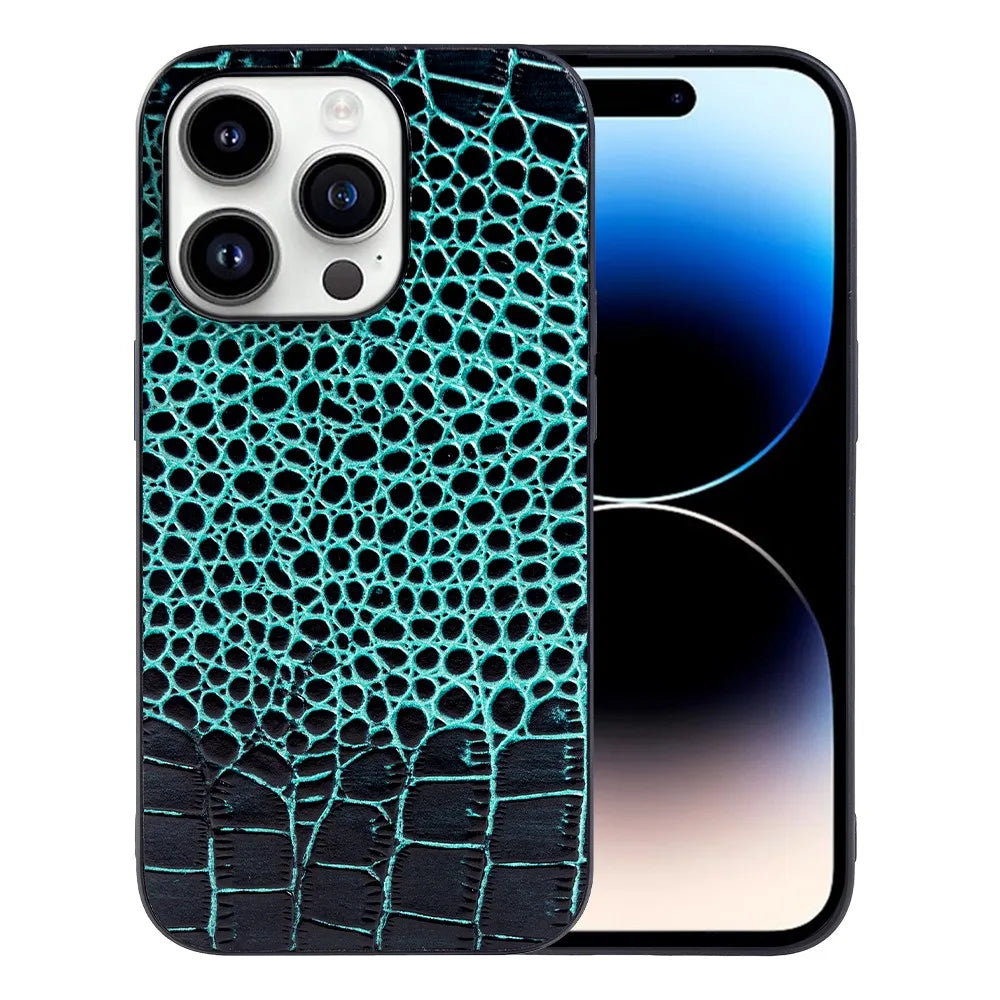 For iphone 14 pro case Crocodile Genuine Leather Cover Etui Coque Shockproof for Funda iphone15pro XR XSMax 11 8plus 12 Carcasa