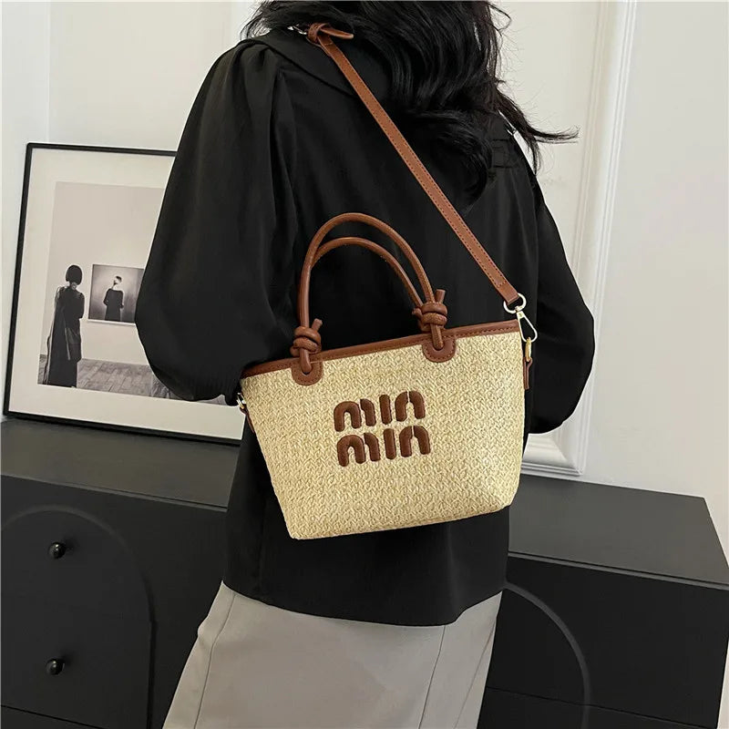 New Summer Beach Grass Woven Bag Women's Handbag Embroidered Thread Fashion Crossbody Bag Women's Unique Design Shoulder Bag