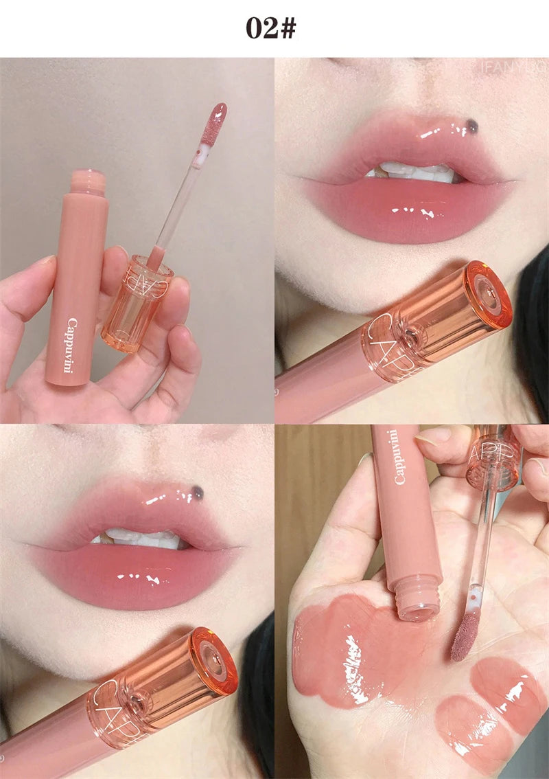 Waterproof Mirror Jelly Lip Glaze 6 Colors Water-light Lip Gloss Long Lasting Moisturising Glossy Red Tint Lips Makeup Cosmetics