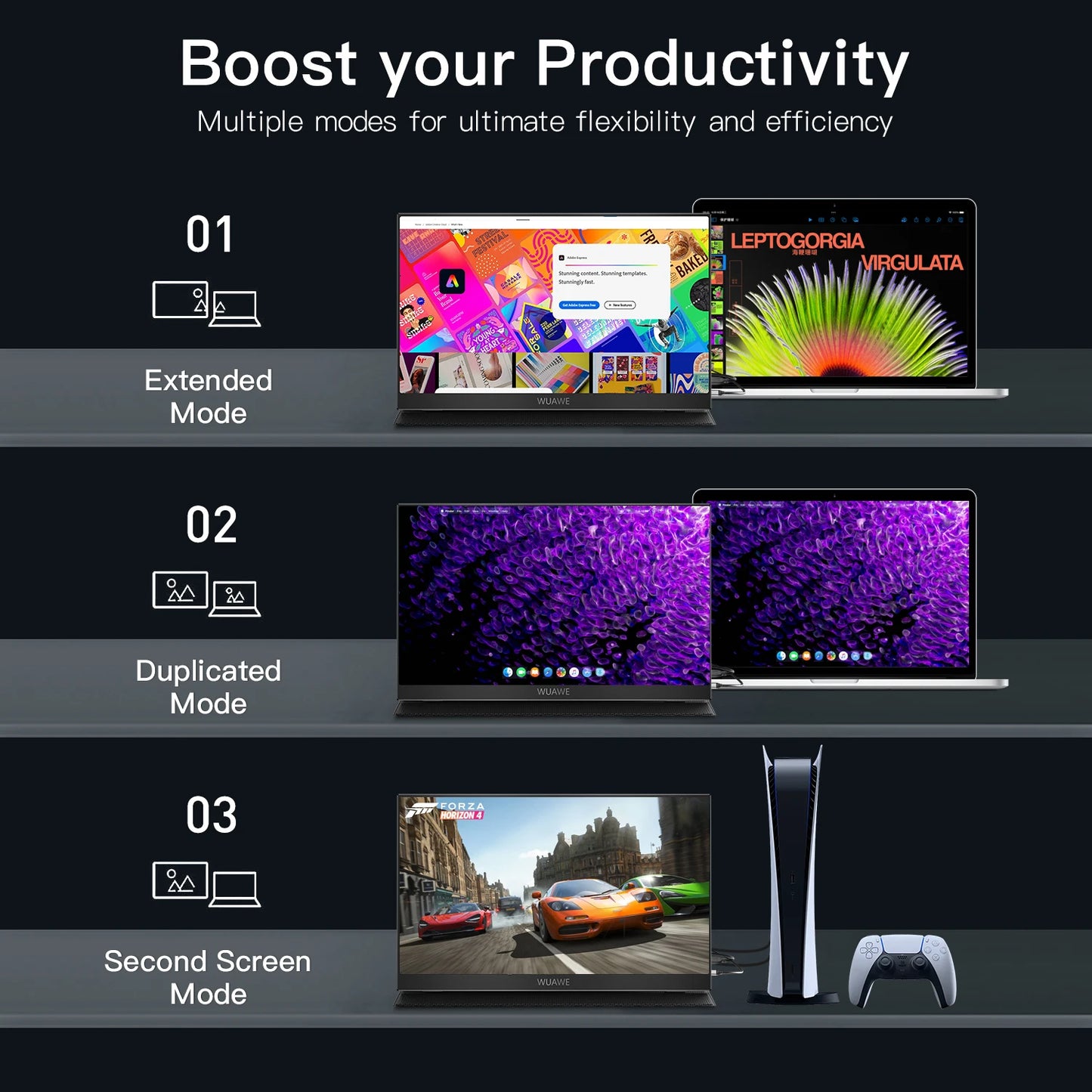 15.6 inch Portable Monitor for Laptop,WUAWE 1080P 72 NTSC 100 sRGB USB C HDMI Travel External Second Computer Screen with HDR