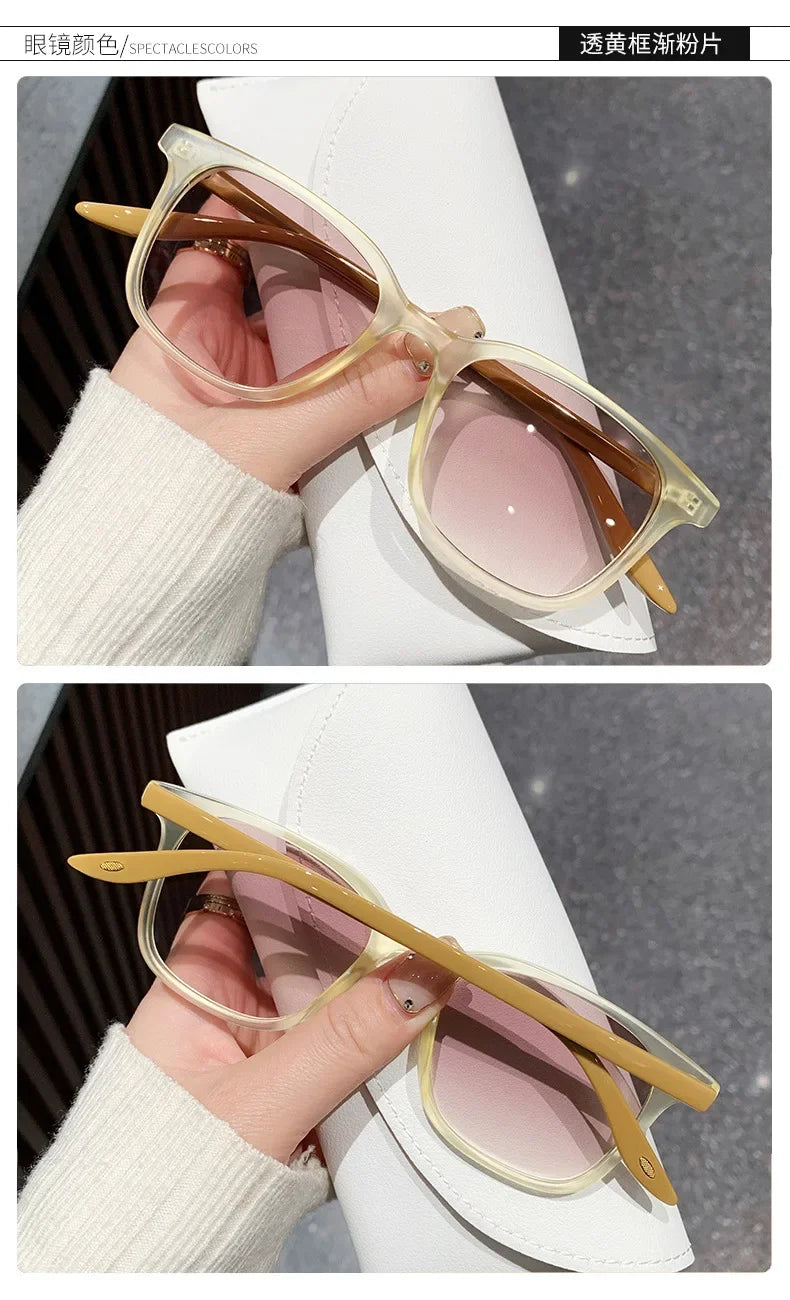 Women Trend Two-tone Sunglasses New Personality Square Frame Sunglasses Retro Yellow Men Fashion Frosted Small Frame Glasses