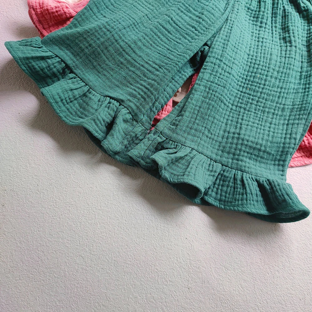 Children's Clothing Girls Cotton Ruffled Flared Pants Summer Solid Color Casual Shorts Kids Baby Girls Loose Ankle-Length Pants