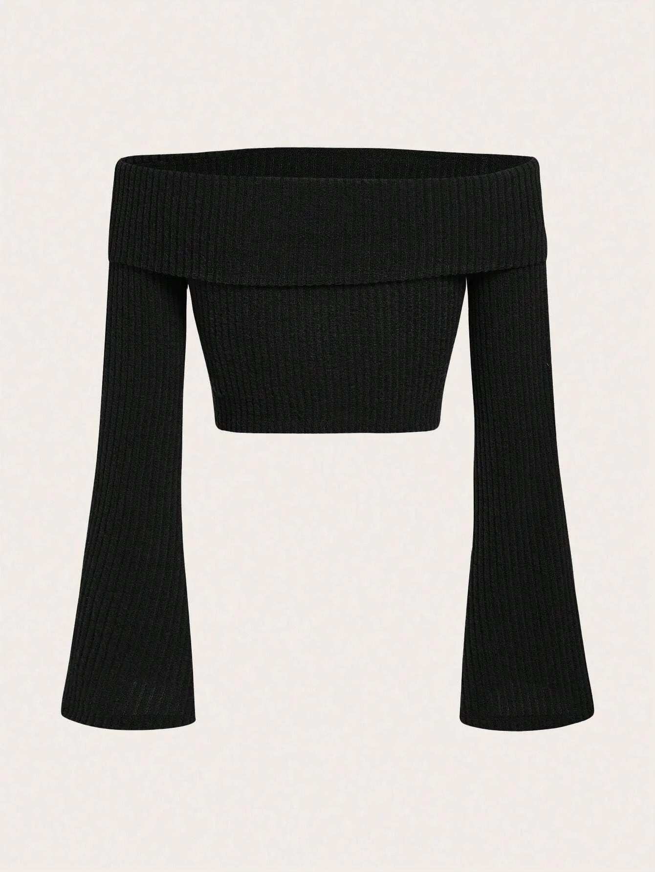 Women Off The Shoulder Flare Long Sleeve Crop Top Fall Spring 2024 Sexy Rib-knit Fleece Cropped Blouse Tee Shirts Streetwear Y2K