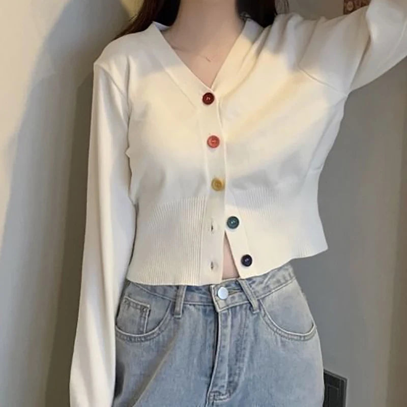 Women Single-breasted V-Neck Cardigan Sweater Long Sleeve Solid Knit Sweater Causal Office Tops For Women 2023 Autumn Winter