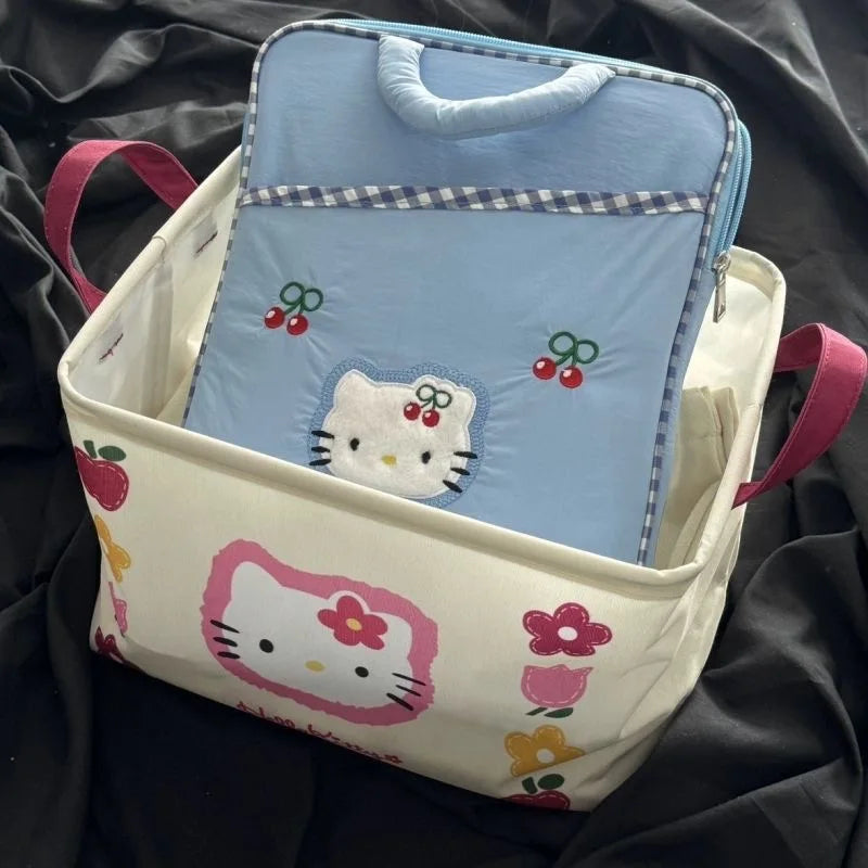 Kawaii New Hello Kitty Storage Basket Cute Harajuku Wardrobe Desktop Toys Cosmetics Storage Underwear Socks Storage Gifts