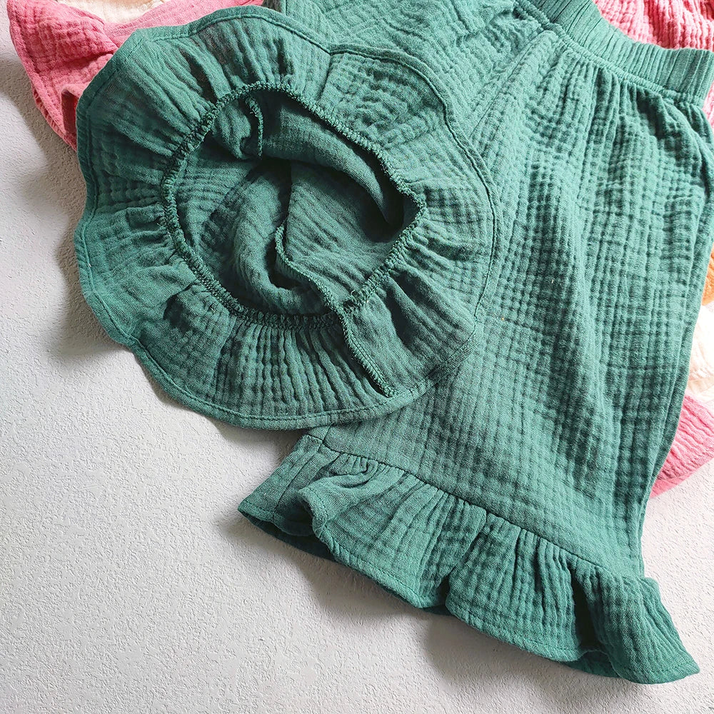 Children's Clothing Girls Cotton Ruffled Flared Pants Summer Solid Color Casual Shorts Kids Baby Girls Loose Ankle-Length Pants