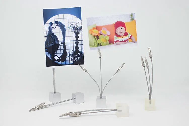 3 Wire Memo Holder Cube Picture Note card Clip Desk Paper Photo Holders Alligator Clamp Table Stand Place Office Business