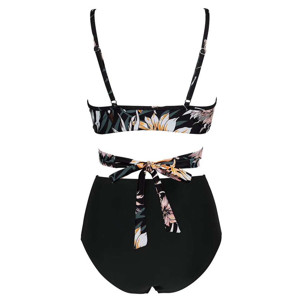 High Waist Sexy Bikini Set 2024 Biquini Swimwear Women Two Pieces Swimsuit Floral Beachwear V-Neck Bathing Suits Female