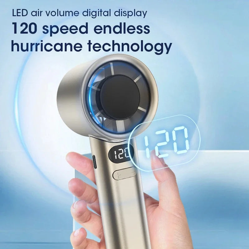 120 Gears Handheld Fan Desktop Small Fan Portable USB Charging Turbo Fan High-speed Mini Fan Data Disply Air Conditioner Fans