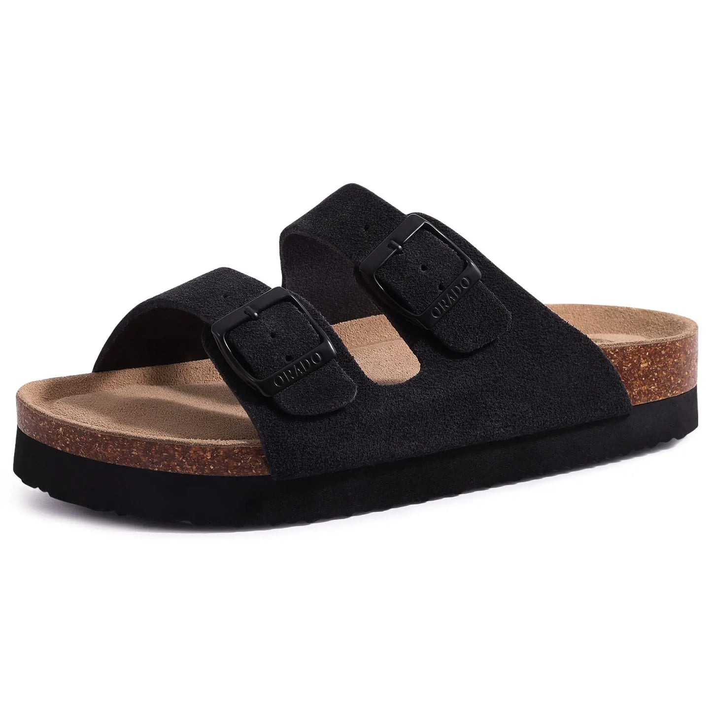 Kidmi Women Cork Suede Mules Slippers Outdoor Antiskid Beach Slippers Classic Cork Footbed Women Sandals With Adjustable Buckle