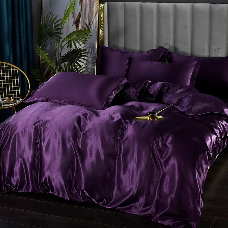 Silk Bedding Set with Duvet Cover Pink Bed Sheet Set with PillowCase 100% Pure Silk Bed Linen Set King Queen Full Twin Size