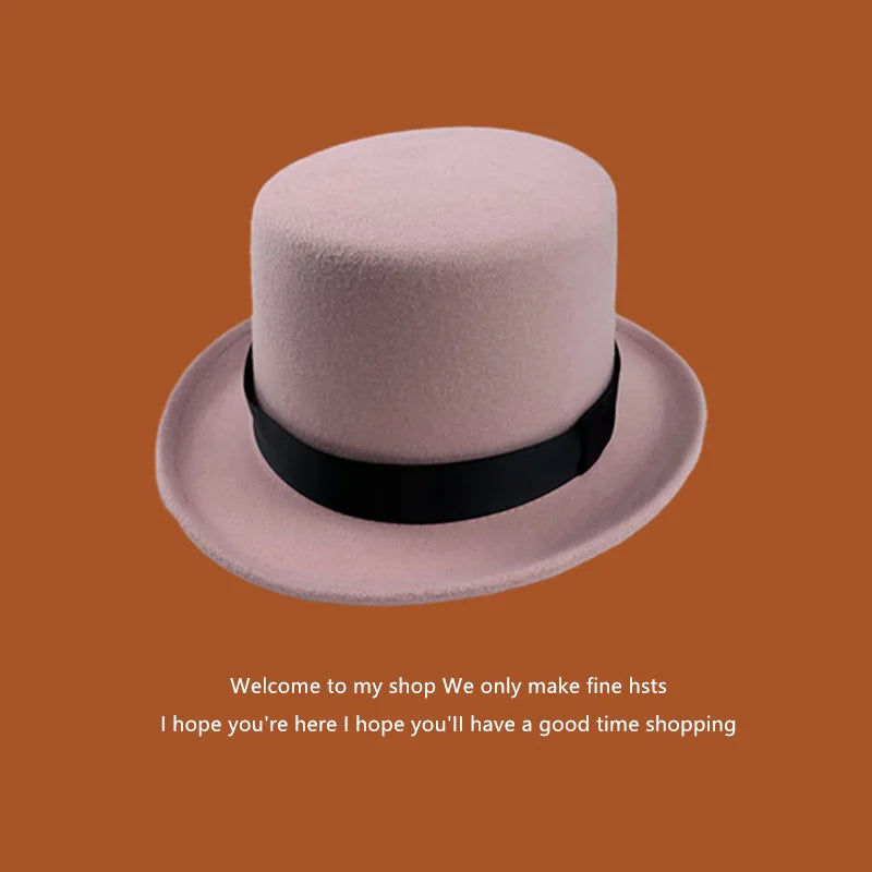 Fedoras Wool Magic high hat British black jazz top hat male court gentleman flat felt hat Webbing sombrero de copa británico