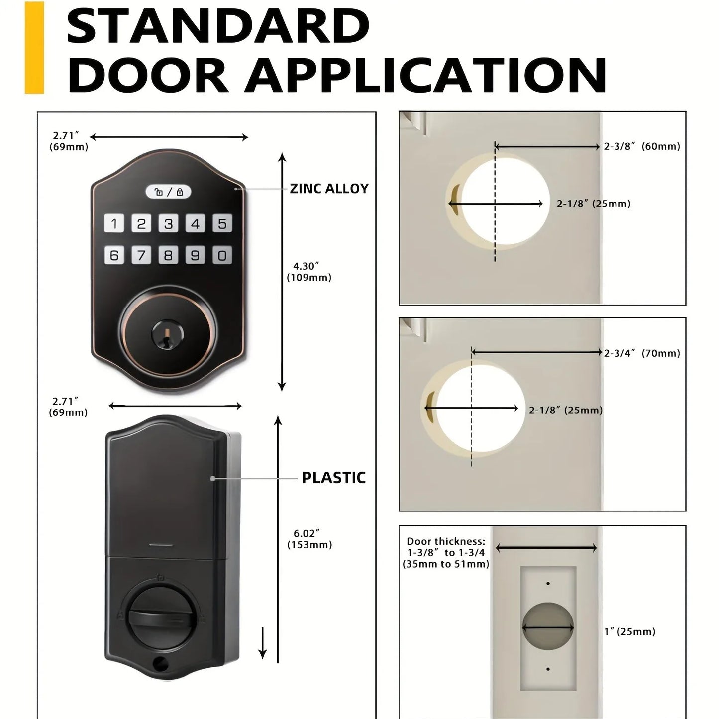 CIEPOJIT Smart Front Door Lock Deadbolt Keyless Entry Locks Digital Keypad Security For Home Unlock with password/key