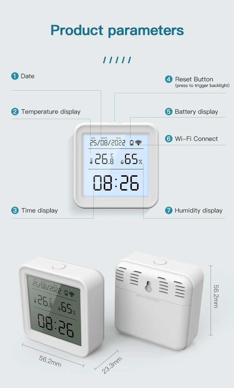 Tuya WIFI Smart Temperature Humidity Sensor Hygrometer Thermometer Backlight Smart Life Support Alexa Google Assistant