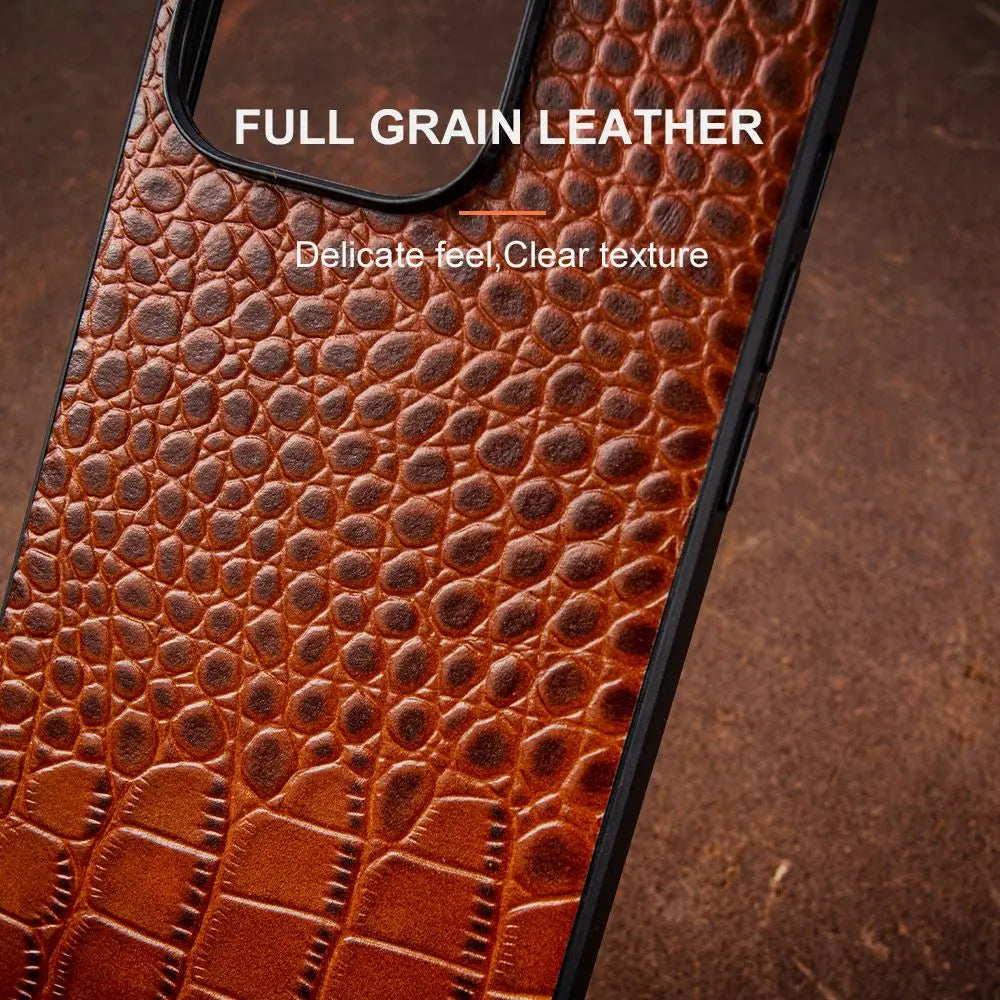 For iphone 14 pro case Crocodile Genuine Leather Cover Etui Coque Shockproof for Funda iphone15pro XR XSMax 11 8plus 12 Carcasa