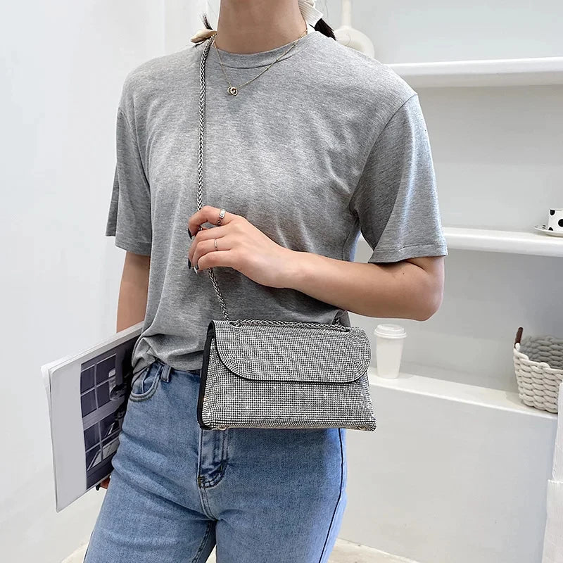 JIOMAY Mini Shoulder Bag for Women Designer Purses and Handbags Bling Rhinestone Clutch Bags Girls Chain Crossbody Bag Wholesale