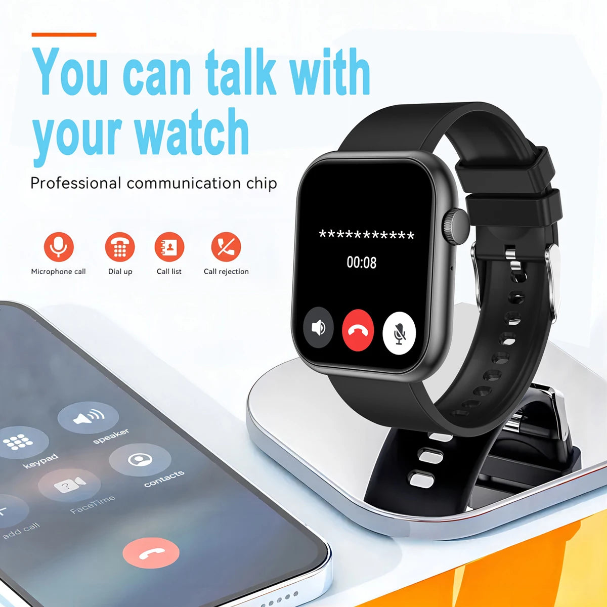 AI Voice Assistant Smart Watch, 2.0'' HD Screen Fitness Tracker with Temp Check/ Breathing Exercise/ Flashlight/ 100+Sports