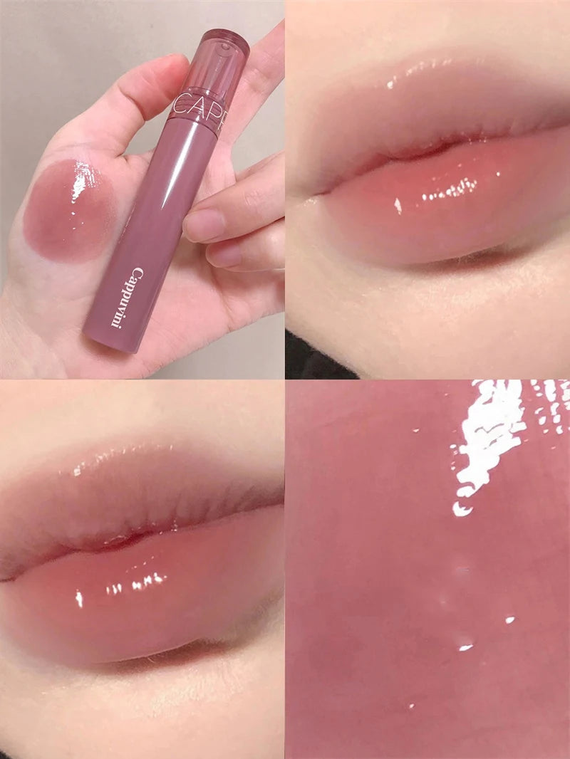 Waterproof Mirror Jelly Lip Glaze 6 Colors Water-light Lip Gloss Long Lasting Moisturising Glossy Red Tint Lips Makeup Cosmetics