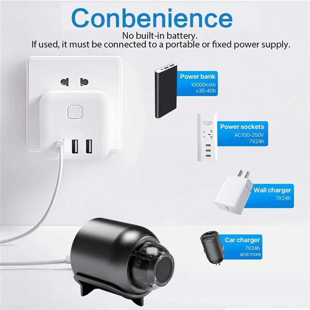 1080P HD X5 Mini WiFi Camera Included Sound Detector for Home Office 140 Degrees Micro Baby Monitor Night Vision IP Cam
