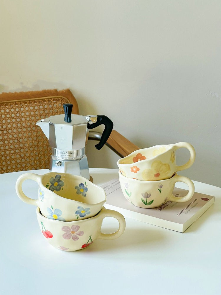Ins Style Hand Kneading Special-Shaped Ceramic Coffee Cup Flower Creative Mug High Color Value Breakfast Cup Juice Cup Milk Cup