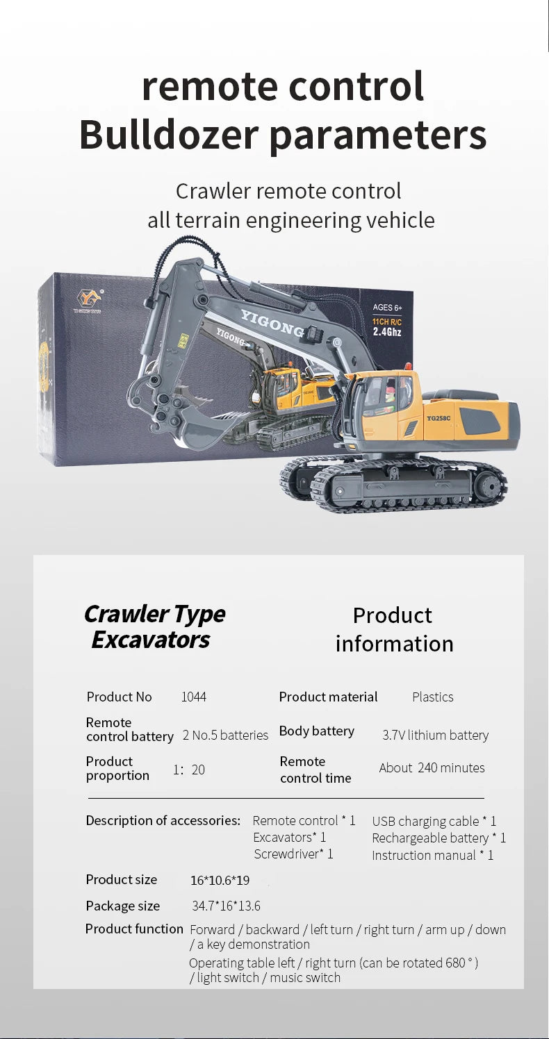 RC Excavator 1:20 Remote Control Truck 2.4G RC Crawler Engineering Vehicle Truck Radio Control Children\'s Day Back to School