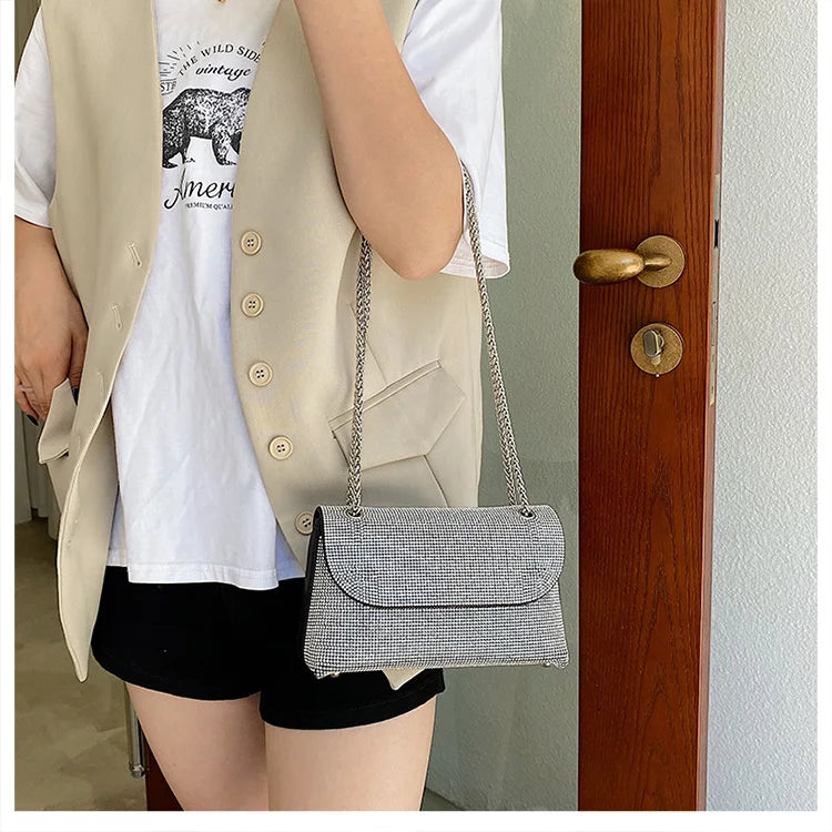 JIOMAY Mini Shoulder Bag for Women Designer Purses and Handbags Bling Rhinestone Clutch Bags Girls Chain Crossbody Bag Wholesale