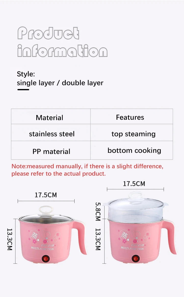 Multifunction Mini Electric Cooker 1-2 People Portable Hot Pot Multi Ramen Pot Mini Rice Cook Home Kitchen Appliance Korea 220V