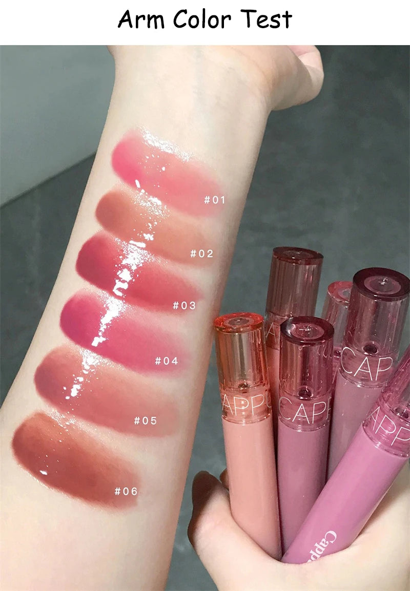 Waterproof Mirror Jelly Lip Glaze 6 Colors Water-light Lip Gloss Long Lasting Moisturising Glossy Red Tint Lips Makeup Cosmetics