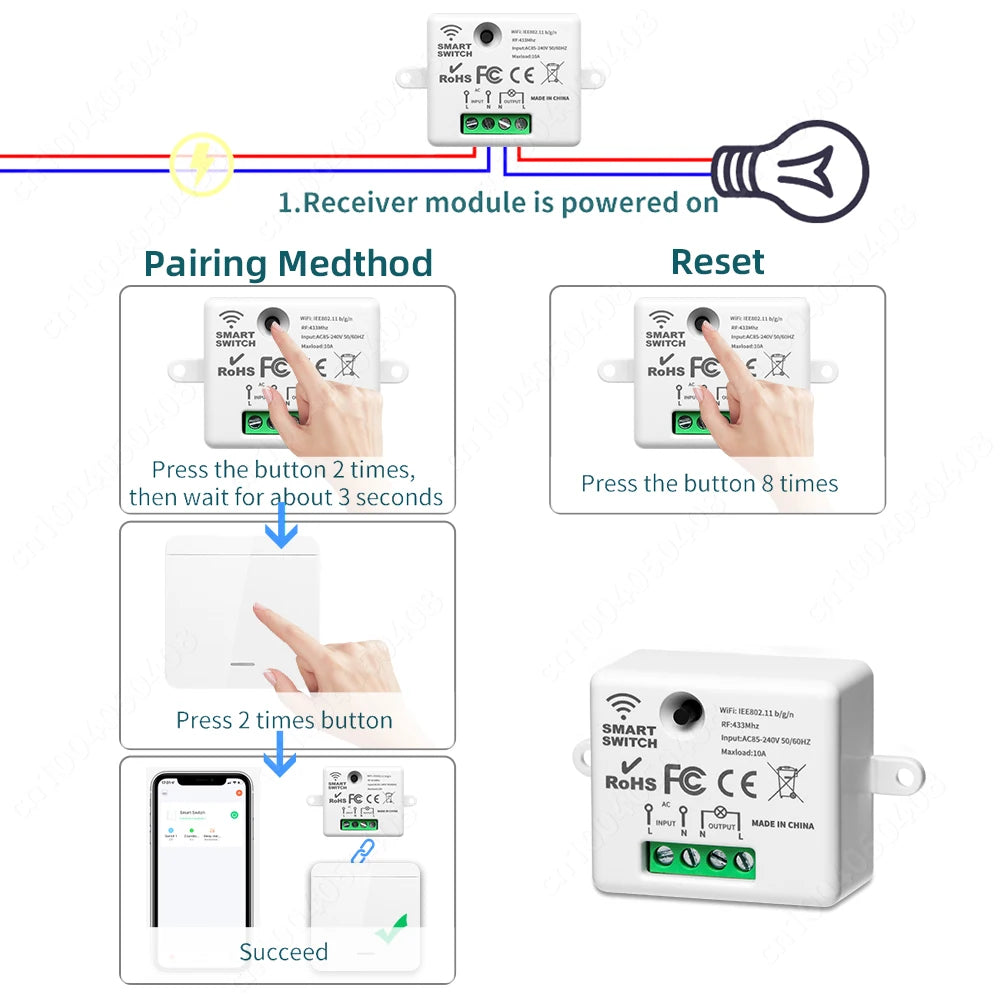 Tuya Smart Home WIFI Mini Smart Switch Rf 433Mhz Wireless Wall Switch 86 Panel Receiver Interruptor Voice Control Alexa Google
