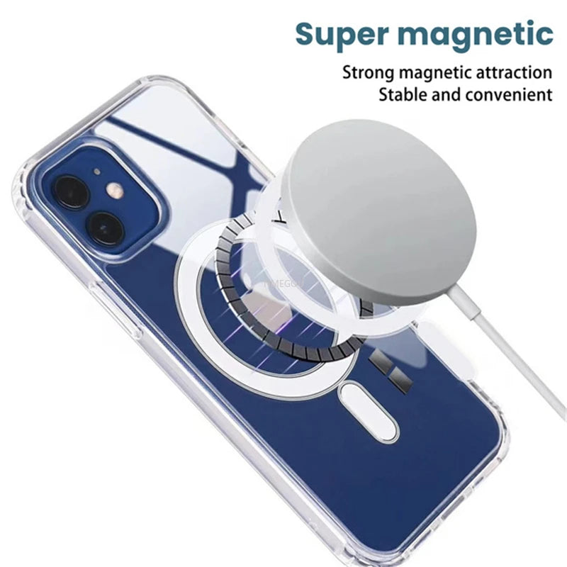 Ultra Clear Magnetic Circle Phone Case on For Magsafe IPhone 15 12 11 13 14 Pro Max Mini XS XR 8Plus SE 2020 IPone Macsafe Cover