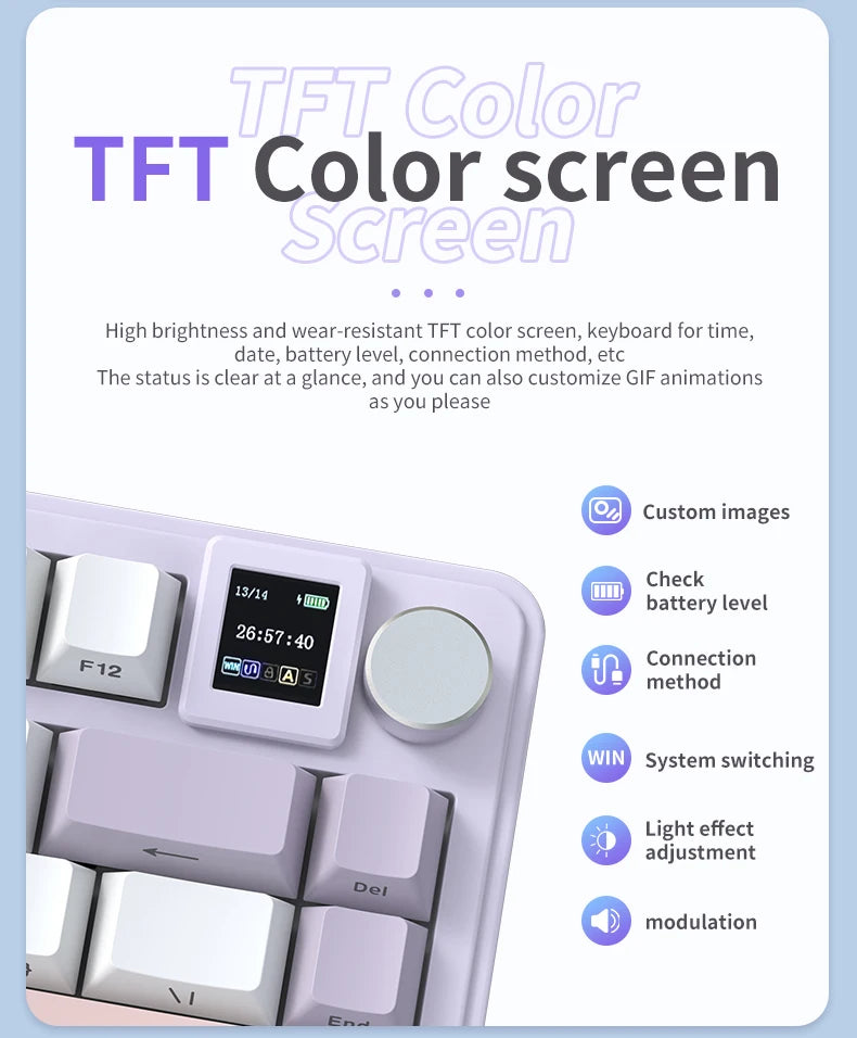 ATTACK SHARK X85 Bluetooth mechanical keyboard, 2.4G tri-mode, RGB Effects,TFT screen, metal knobs,full-key hot-swap, win&mac