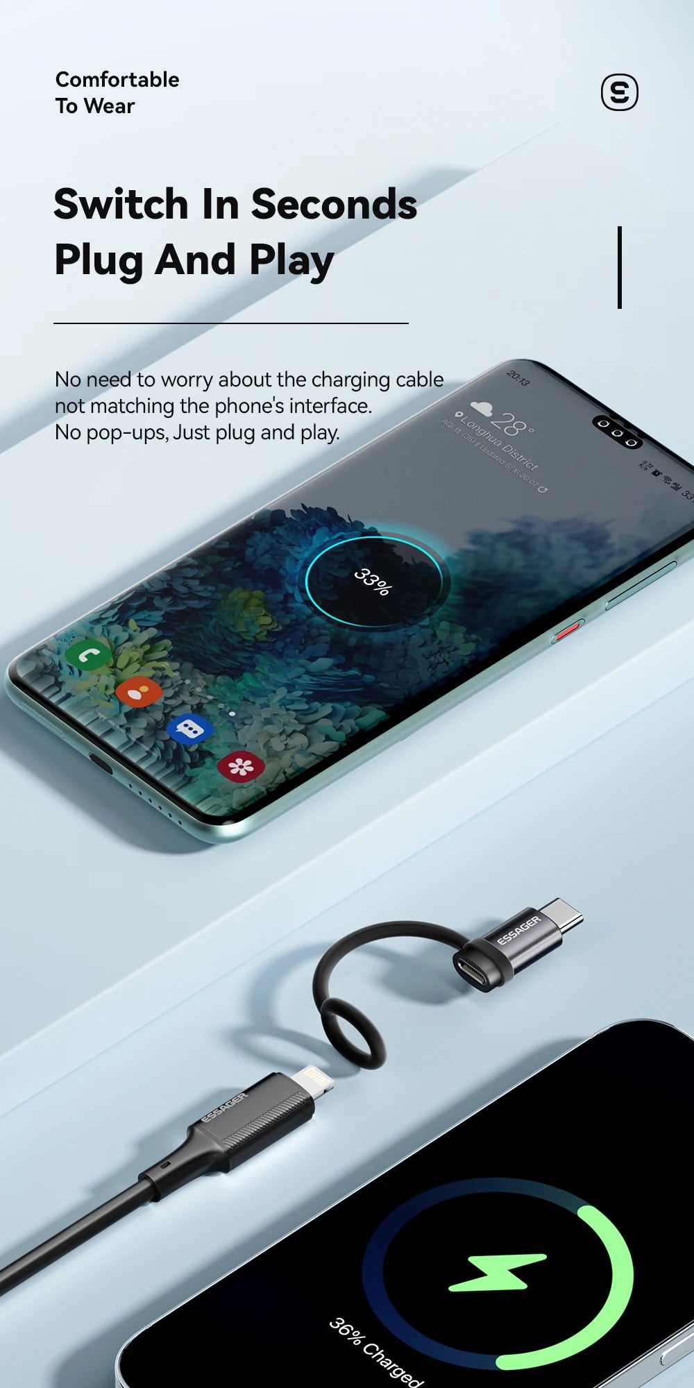 Essager Lighting To USB C Adapter 3A Fast Charging OTG for iPhone 15 xr Pro Type C To Lighting iPhone Connector OTG Converter