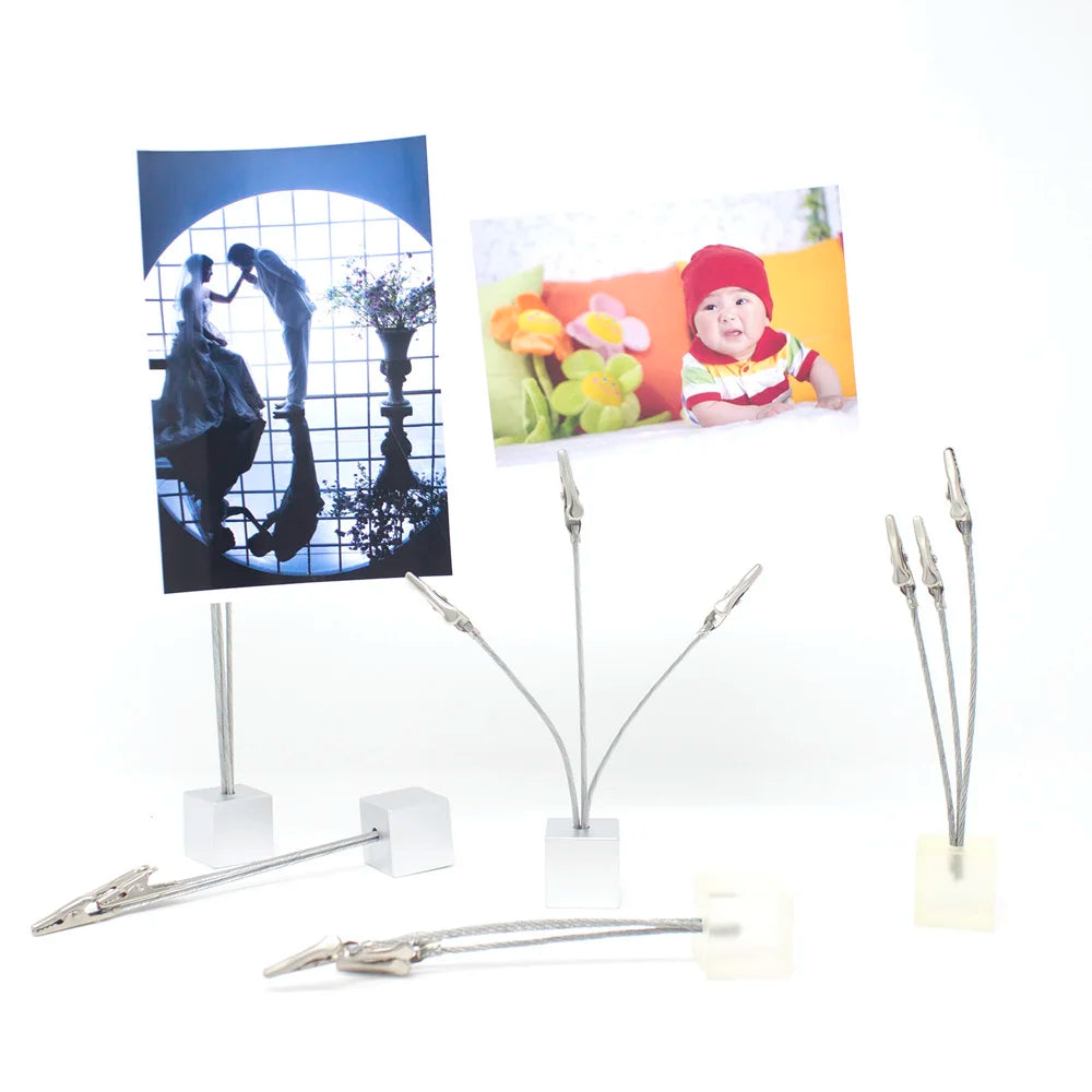3 Wire Memo Holder Cube Picture Note card Clip Desk Paper Photo Holders Alligator Clamp Table Stand Place Office Business