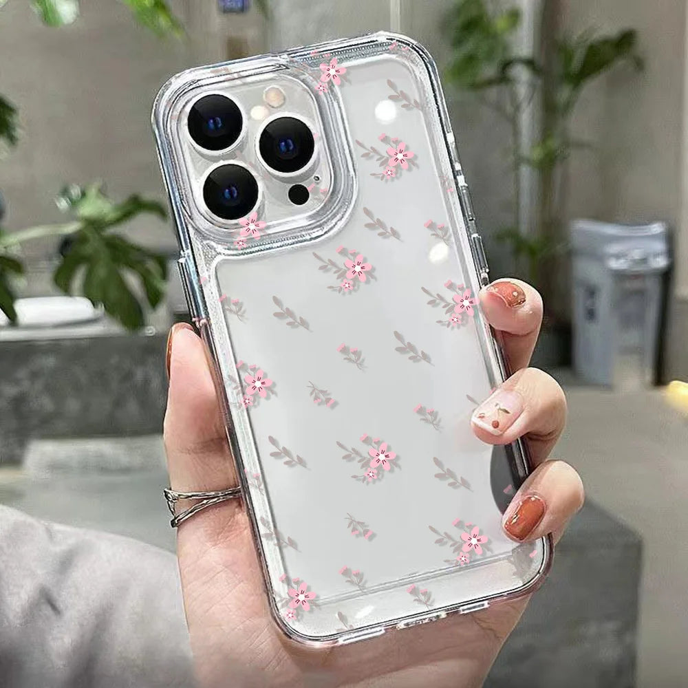 Transparent Flower Phone Case For iPhone 11 Case for iPhone 13 12 14 16 15 Pro Max XR XS X 7 8 SE Aesthetic Floral Cover Funda