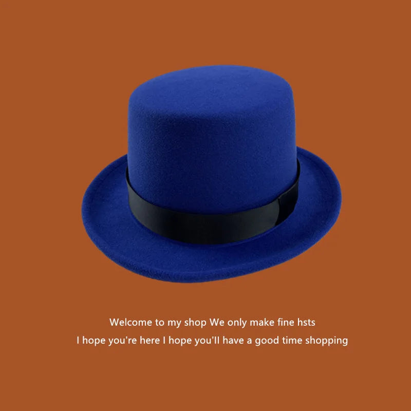Fedoras Wool Magic high hat British black jazz top hat male court gentleman flat felt hat Webbing sombrero de copa británico