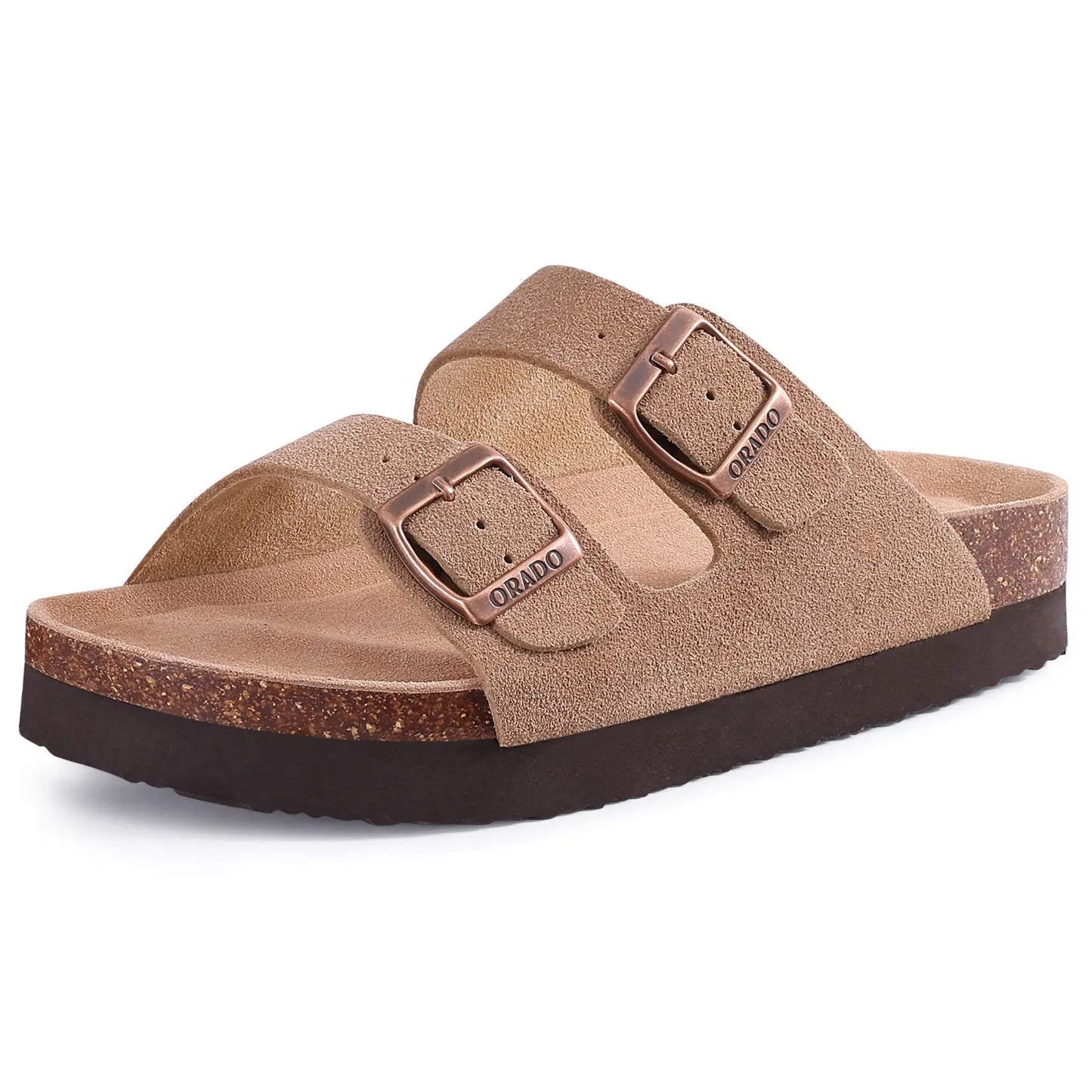 Kidmi Women Cork Suede Mules Slippers Outdoor Antiskid Beach Slippers Classic Cork Footbed Women Sandals With Adjustable Buckle