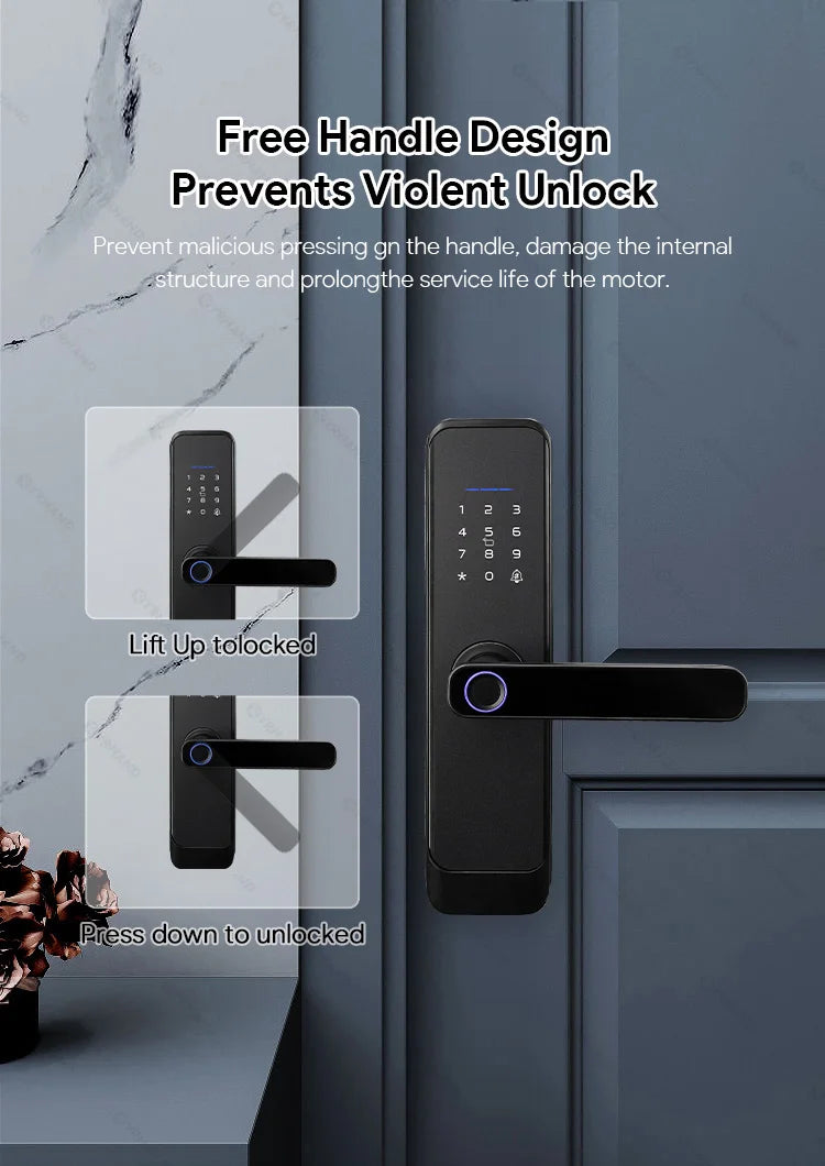 YRHAND Matt Black Fingerprint Door Lock TTLock App Code Card Key Smart Door Lock Security Digital Electronic Lock For Home