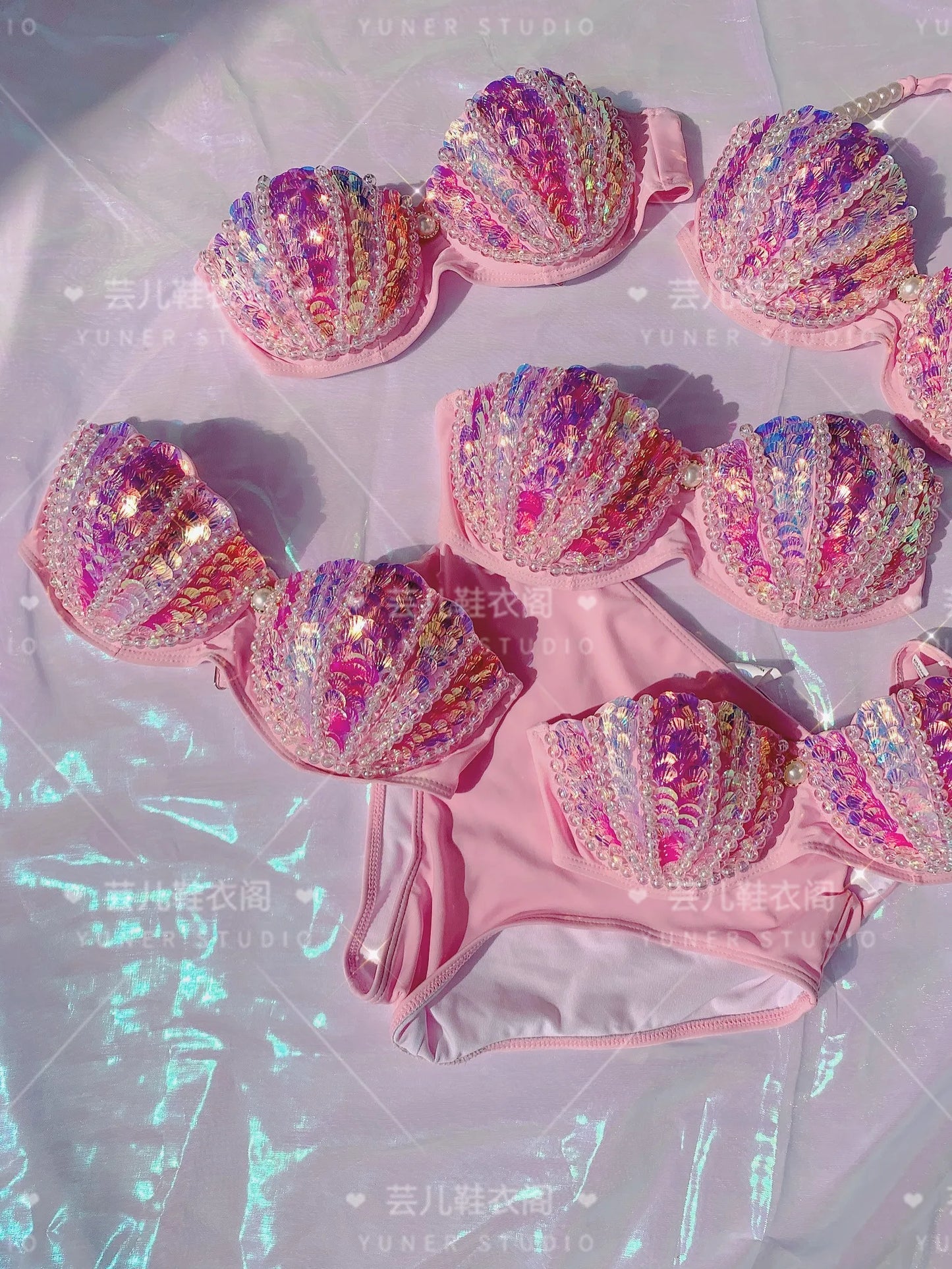New Thailand Shell Sequin Bikini Corset Mermaid Show Spa Vacation Split Swimsuit Gathered Sexy Corset Set