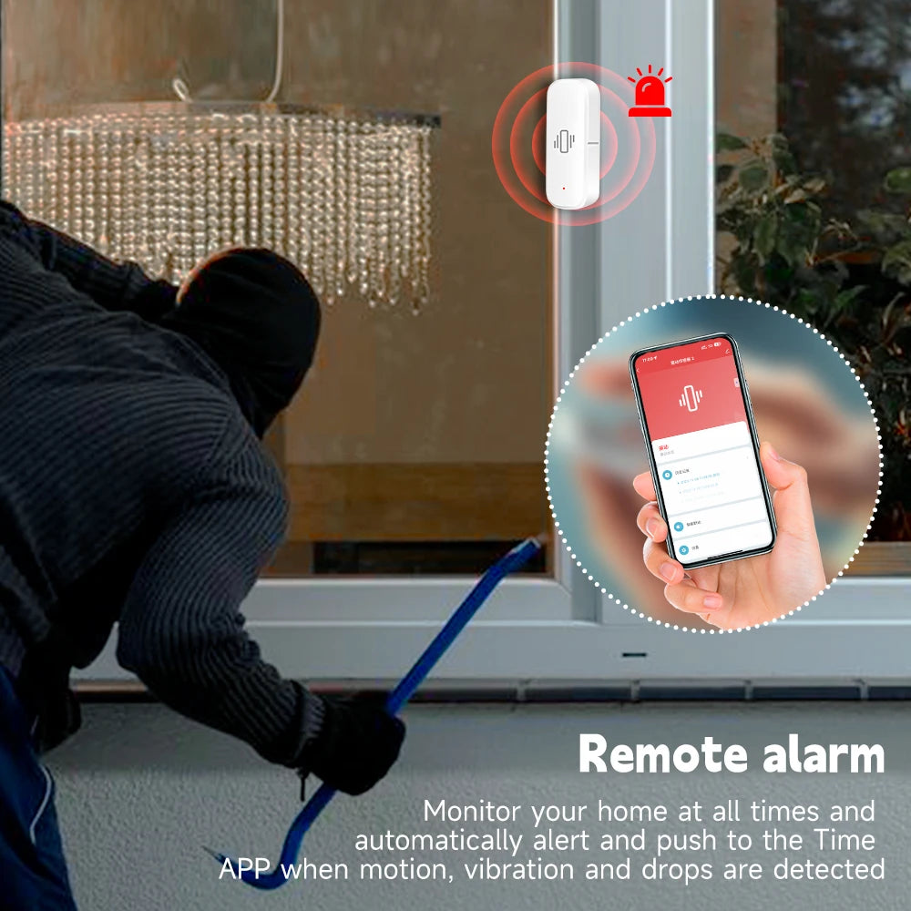 Tuya Zigbee Smart Vibration Sensor Detection Smart Life APP Notification Real-Time Monitor Motion Shock Alarm History Record