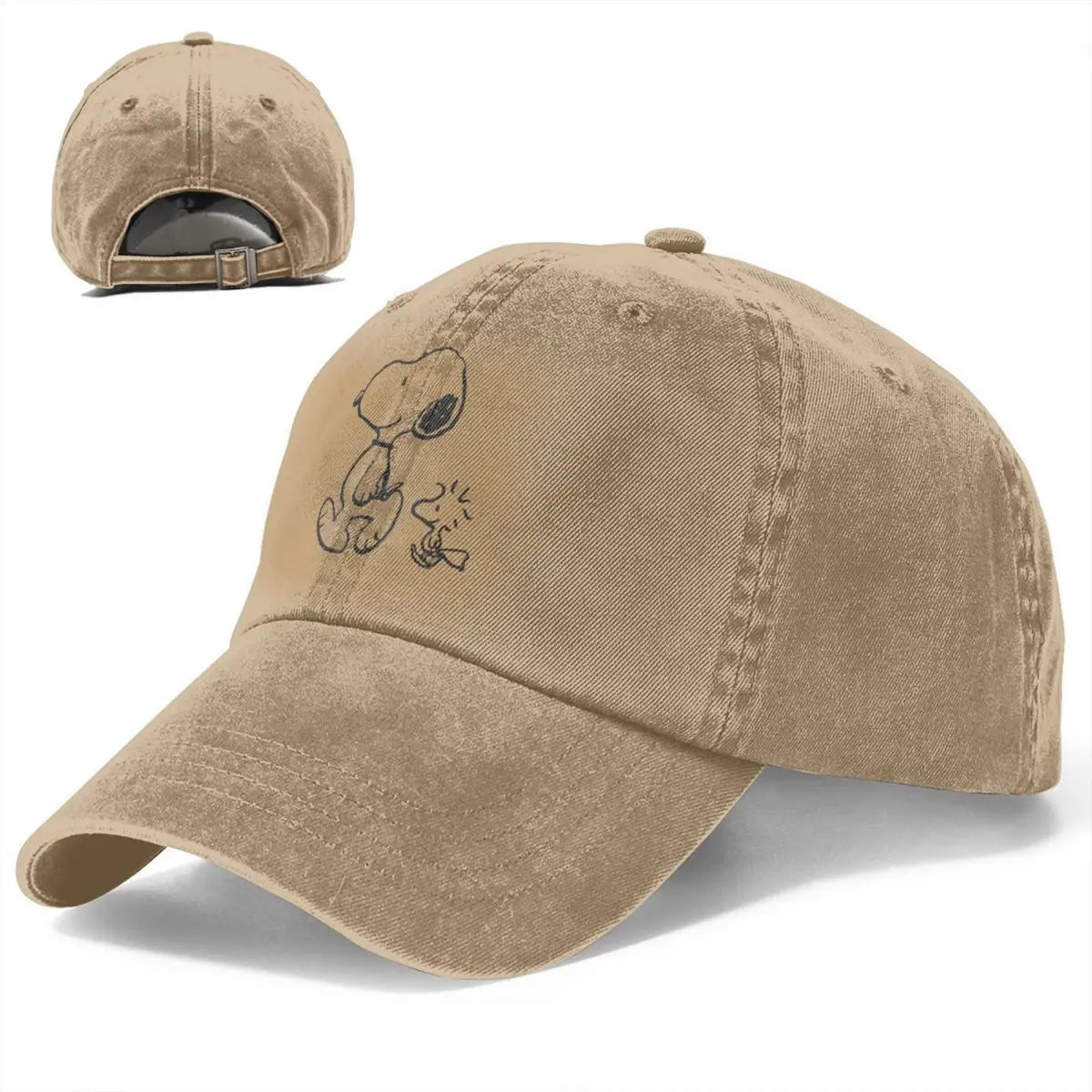 Peanuts Snoopy Woodstock Walk Unisex Style Baseball Cap Distressed Cotton Hats Cap Classic Outdoor Travel Adjustable Fit Sun Cap