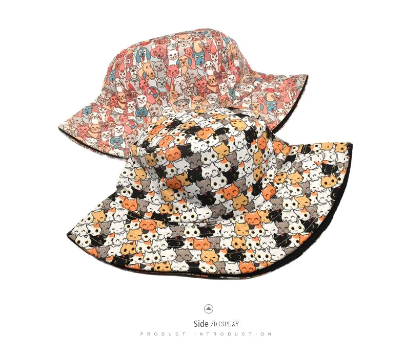 Bocca Children Bucket Hat Boy Girl Kid Panama Fisherman Hats 54cm Child Double Sides Reversible Cartoon Print Summer Bob Sun Cap