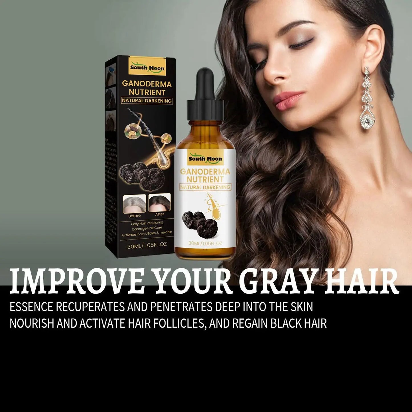 Ganoderma Hair Essential Oil Nutrient Darkening Improving Greying Reducing Damaged Prevent Loss Repairs Roots Hair Growth Serum