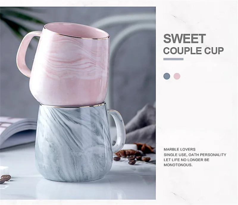 Nordic Ins Style Ceramic Mug Marbled Gold Rim Coffee Cup Oatmeal Breakfast Cup Valentine's Day present Couple water cups