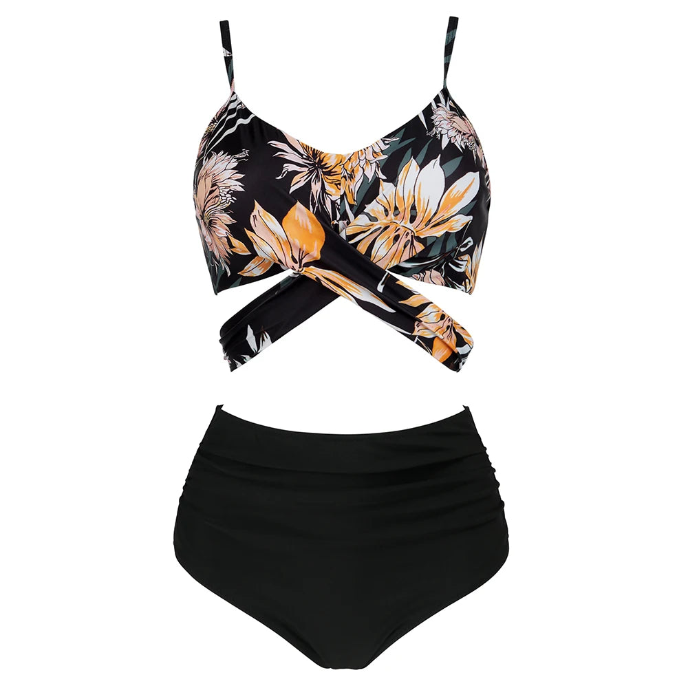 High Waist Sexy Bikini Set 2024 Biquini Swimwear Women Two Pieces Swimsuit Floral Beachwear V-Neck Bathing Suits Female