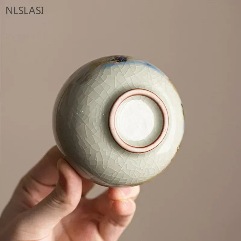 140ml Exquisite Ice Crack Glaze Ceramic Tea Cups Hand-painted Porcelain Master Cup Exquisite Teacup Tea Accessories