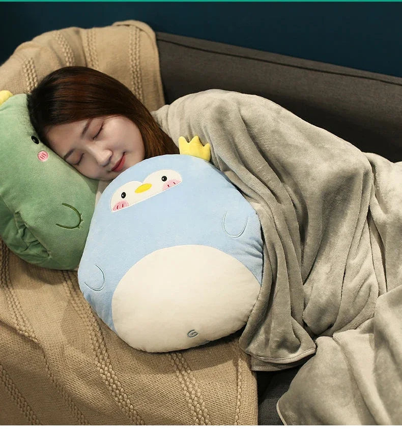 Cute Cushion Blanket 3 in1 Stuffed Hand Warmer Bag Cartoon Animal Pillow Blanket Home Car Travel Pillow for Children Girl Gift
