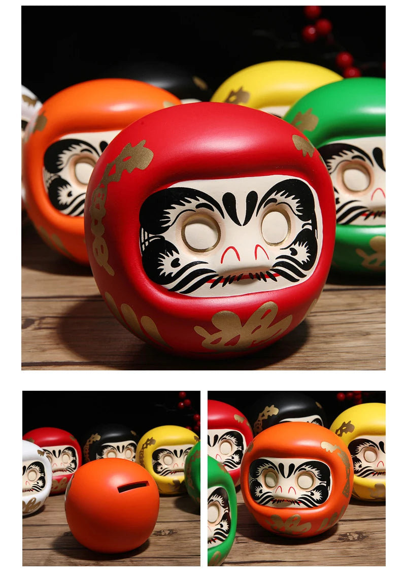 Japanese Ceramic Daruma Statue, Lucky Charm, Zen Ornament, Fengshui Figurine, Money Box, Home Tabletop Decoration, Gifts, 4"