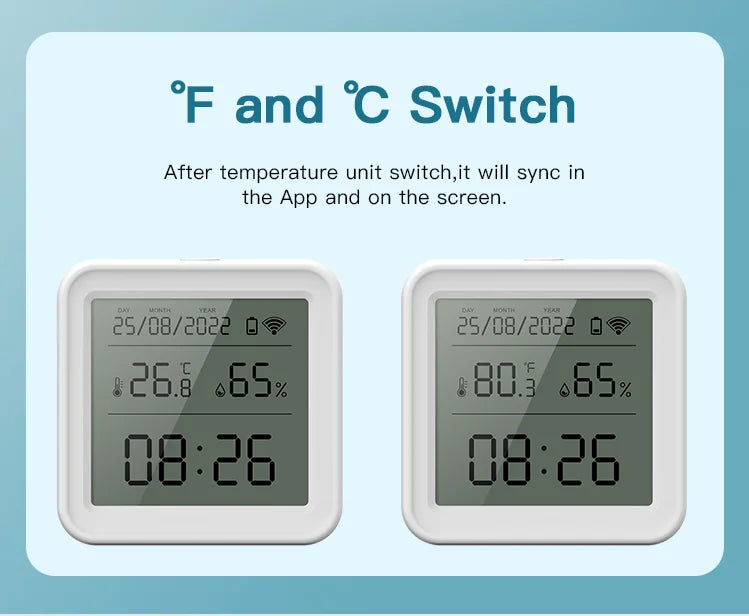 Tuya WIFI Smart Temperature Humidity Sensor Hygrometer Thermometer Backlight Smart Life Support Alexa Google Assistant